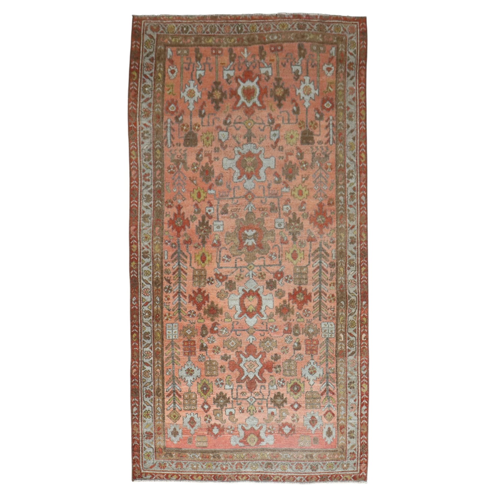 Antique Lilihan Wool Hand-Knotted Runner 3'4 x 6'2: Antique Lilihan Wool Hand-Knotted Runner 3'4 x 6'2 This antique Lilihan small runner from the 1930s features a traditional Agra style and is hand-knotted from wool. The rug offers a distinctive vintag