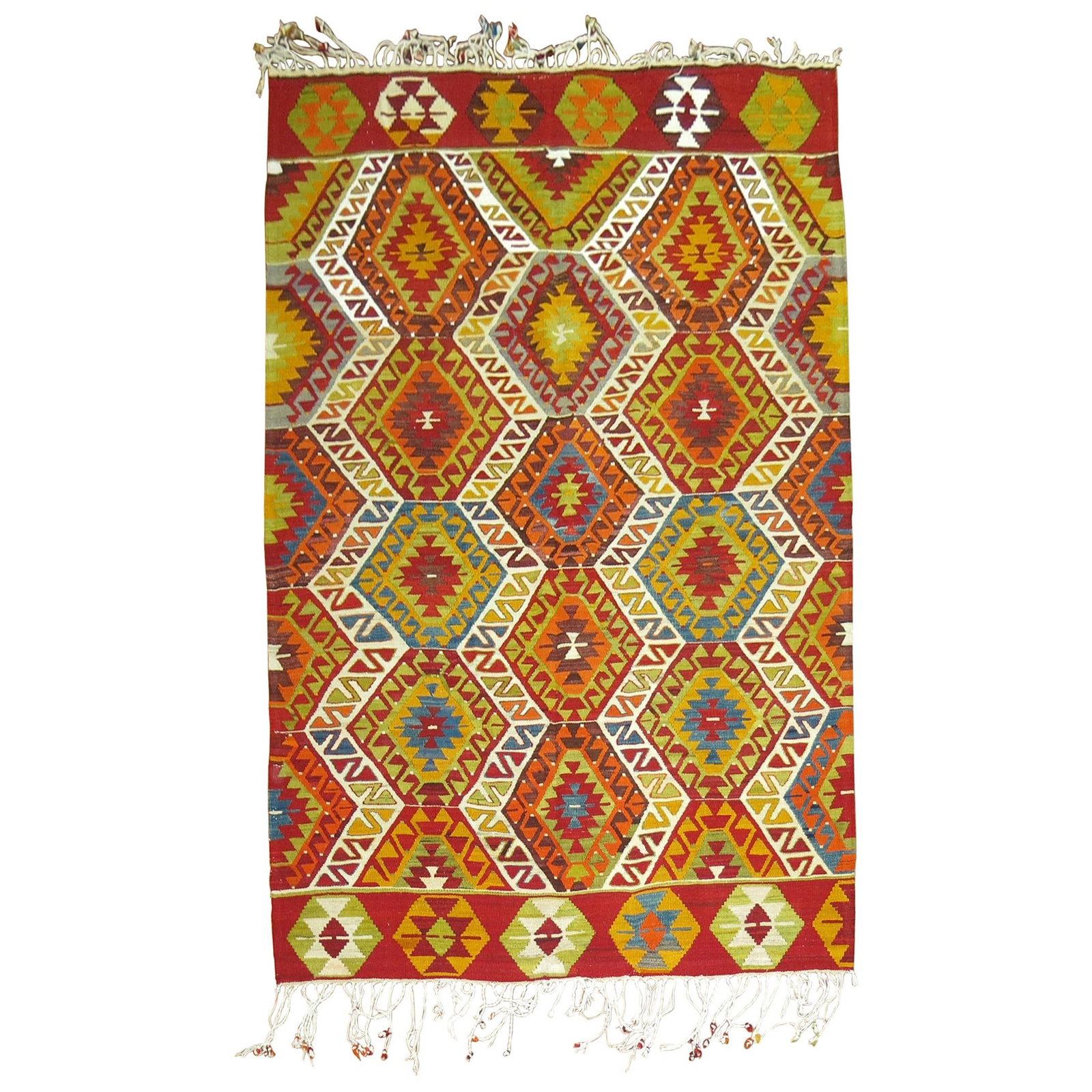 Zabihi Collection Vintage Turkish Kilim 68 x 100 Hand-Woven Wool: Zabihi Collection Vintage Turkish Kilim 68 x 100 Hand-Woven Wool Explore the vibrant beauty of this vintage Turkish Kilim flat-weave, a stunning piece from the mid-20th century. Crafted in Turkey arou