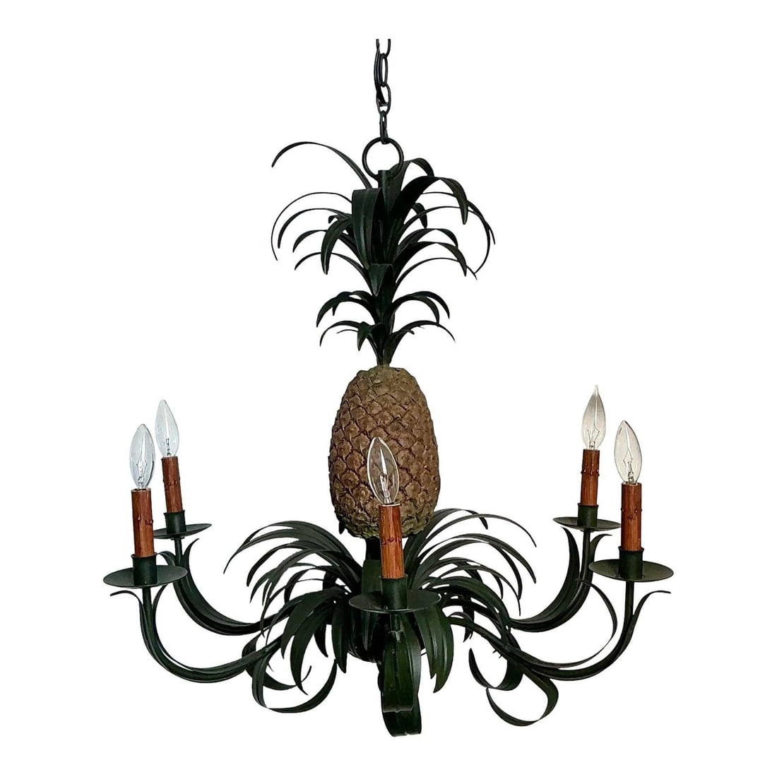 Hollywood Regency Pineapple Tole Candle Chandelier (1 of 10)