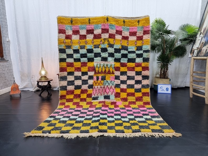 Handwoven Colorful Berber Rug 10 x 5 Feet Morocco: Handwoven Colorful Berber Rug 10 x 5 Feet Morocco This stunning colorful rug is handwoven in the Atlas Mountains by skilled Berber women weavers. Crafted using traditional tools and natural local wool