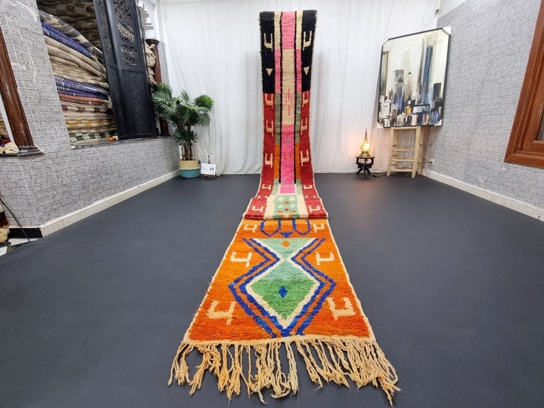 Handmade Moroccan Berber Runner Rug 2 x 16.40 feet 100% Sheep Wool: Handmade Moroccan Berber Runner Rug 2 x 16.40 feet 100% Sheep Wool Discover the beauty of this authentic handmade Moroccan Berber runner rug, expertly crafted by local Berber women weavers in the Midd