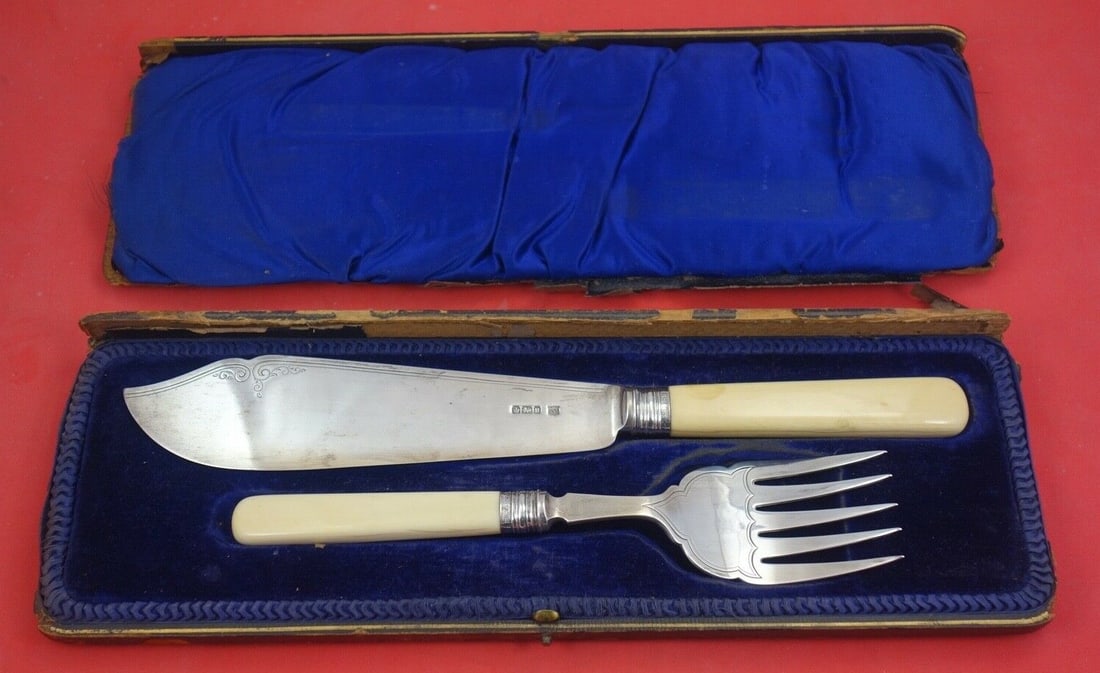 Frederick C Asman Sterling Silver Fish Serving Set 2pc with Faux Ivory Handles (1 of 4)