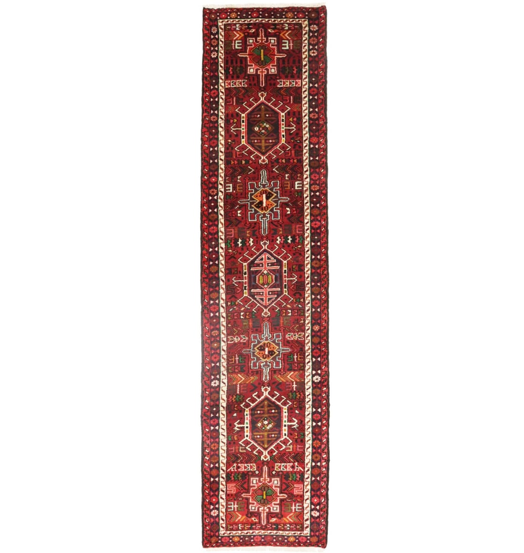 Hand Knotted Wool Tribal Runner Rug 2'1 x 9'4 Vintage Geometric: Hand Knotted Wool Tribal Runner Rug 2'1 x 9'4 Vintage Geometric Enhance your space with this stunning handmade tribal runner rug, featuring a vibrant array of colors including scarlet red, plum, cream