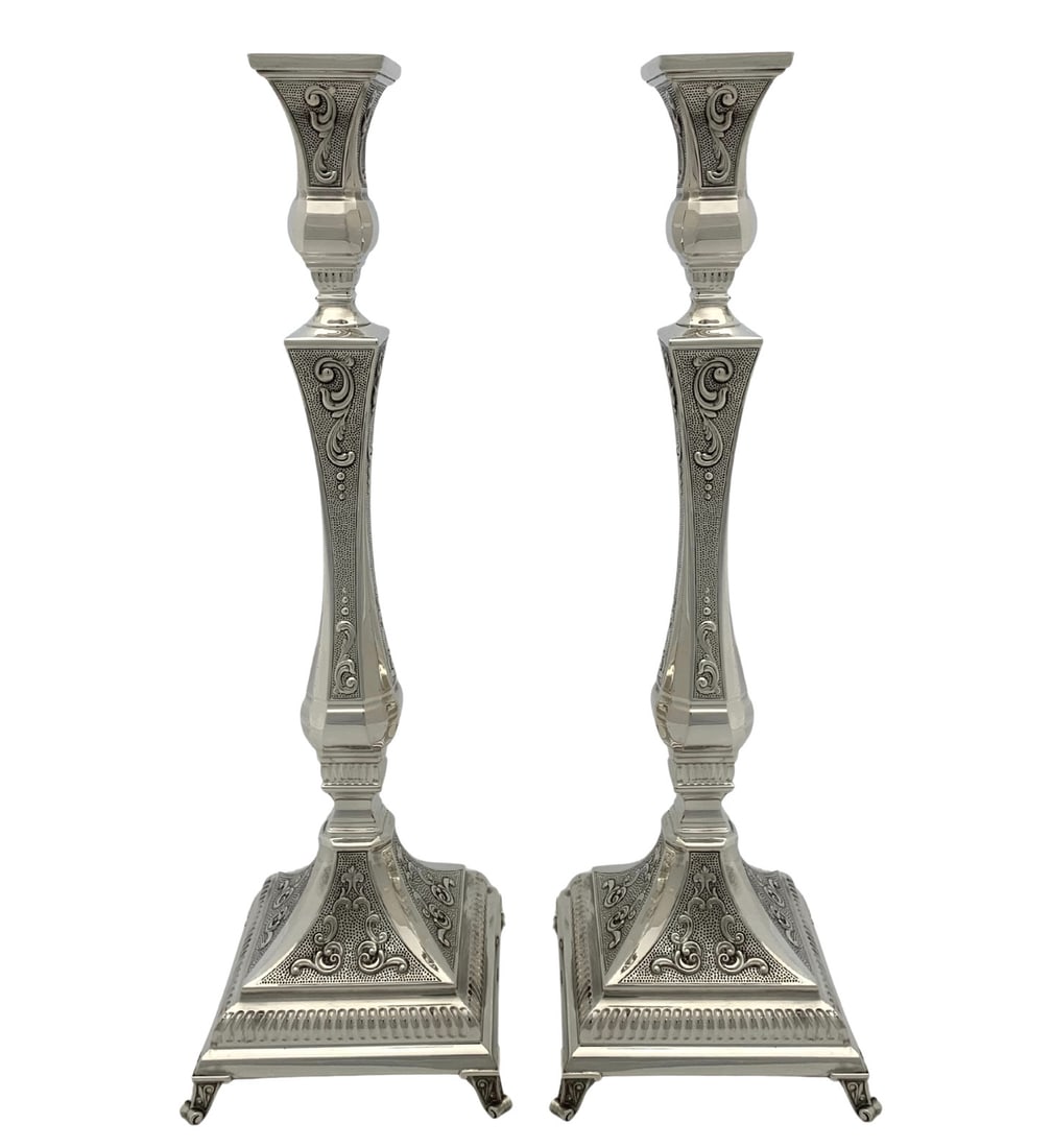 Sterling Silver 925 Handmade Chased Swirl Candlesticks 16.5 Inch (1 of 4)