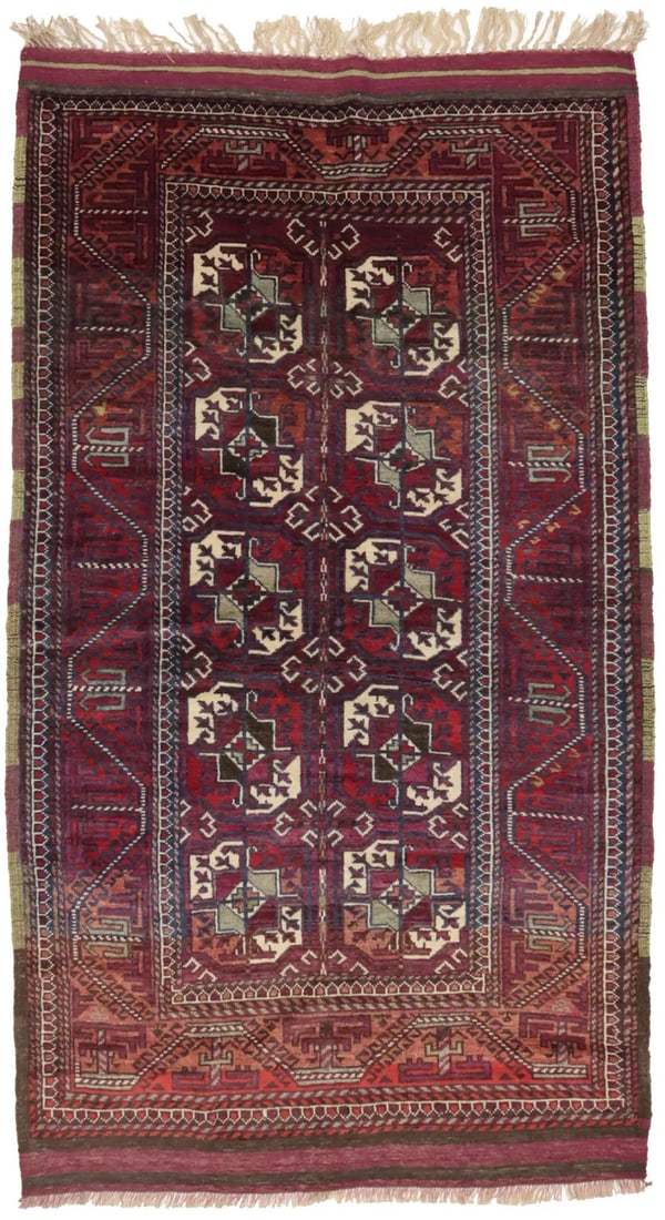 Hand-Knotted Wool Tribal Area Rug 4'4 x 7'9 Vintage Burgundy Geometric Design: Hand-Knotted Wool Tribal Area Rug 4'4 x 7'9 Vintage Burgundy Geometric Design This vintage hand-knotted area rug from Western Asia features a striking tribal design in shades of burgundy, cream, red, 