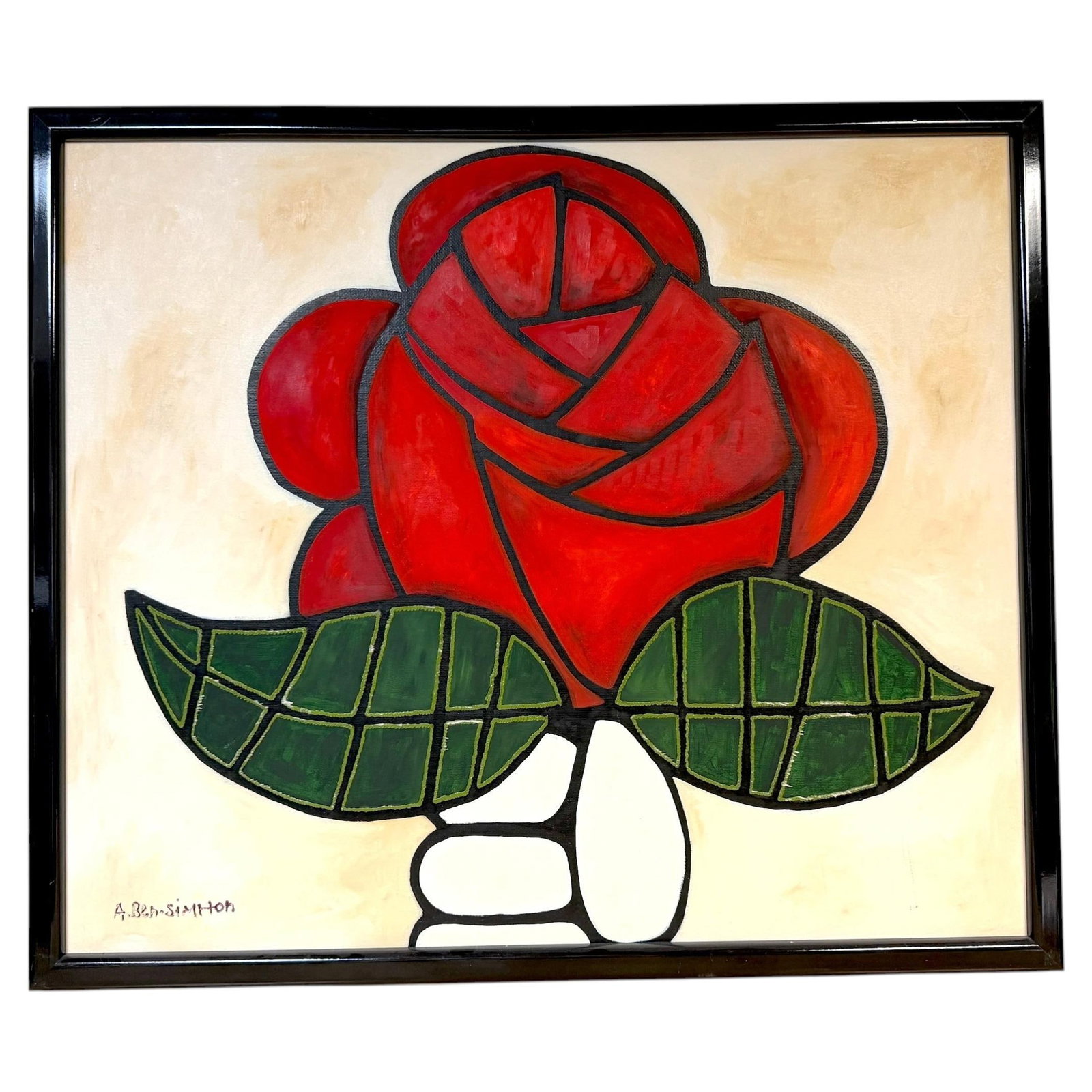 Avi Ben Simhon Modernist Red Rose Oil on Canvas (1 of 14)