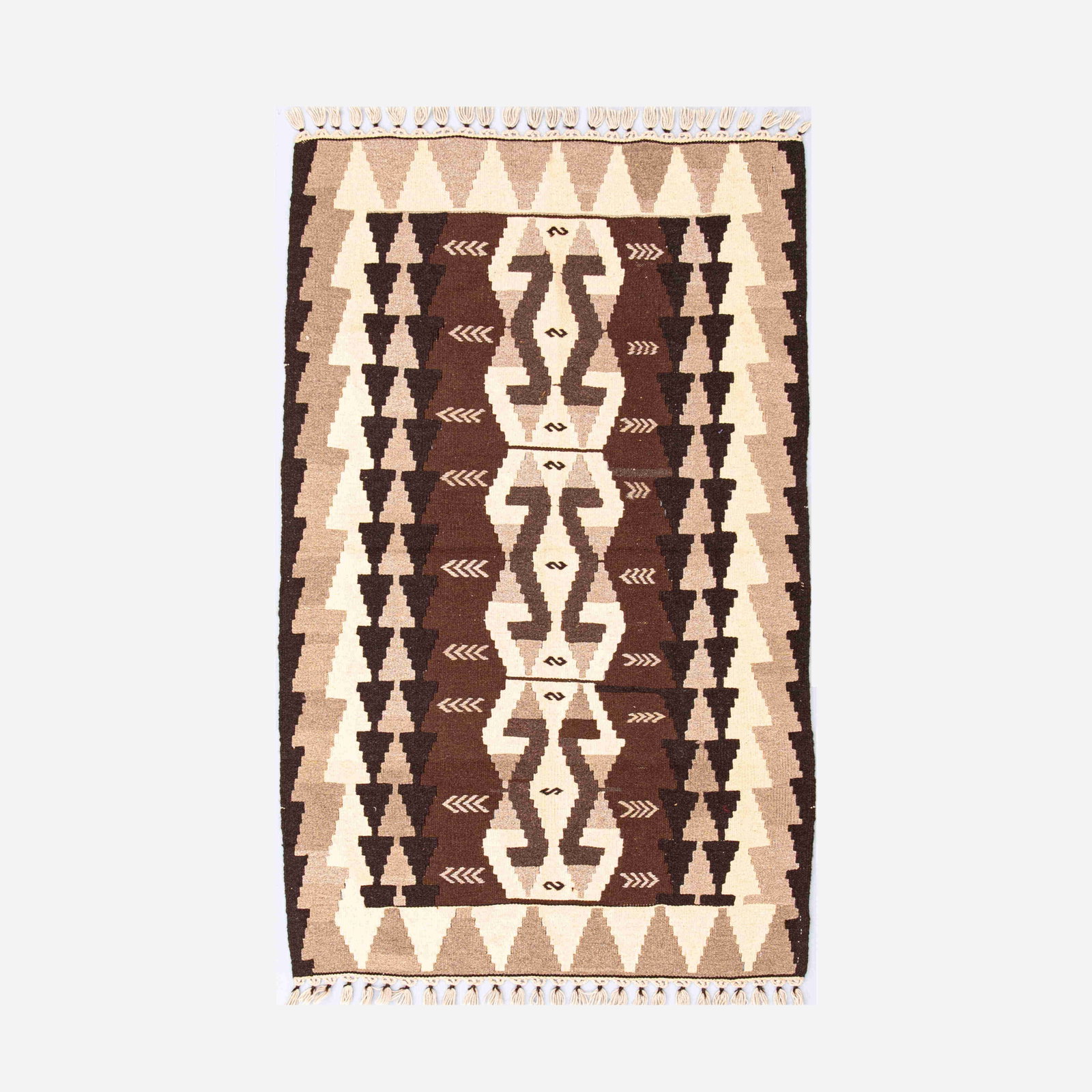 Authentic Handmade Kayseri Wool Kilim 41.7 x 67.3 Inch: Authentic Handmade Kayseri Wool Kilim 41.7 x 67.3 Inch This authentic handmade Kayseri kilim is crafted from high-quality wool on wool, showcasing the rich weaving traditions of Kayseri. With dimensio