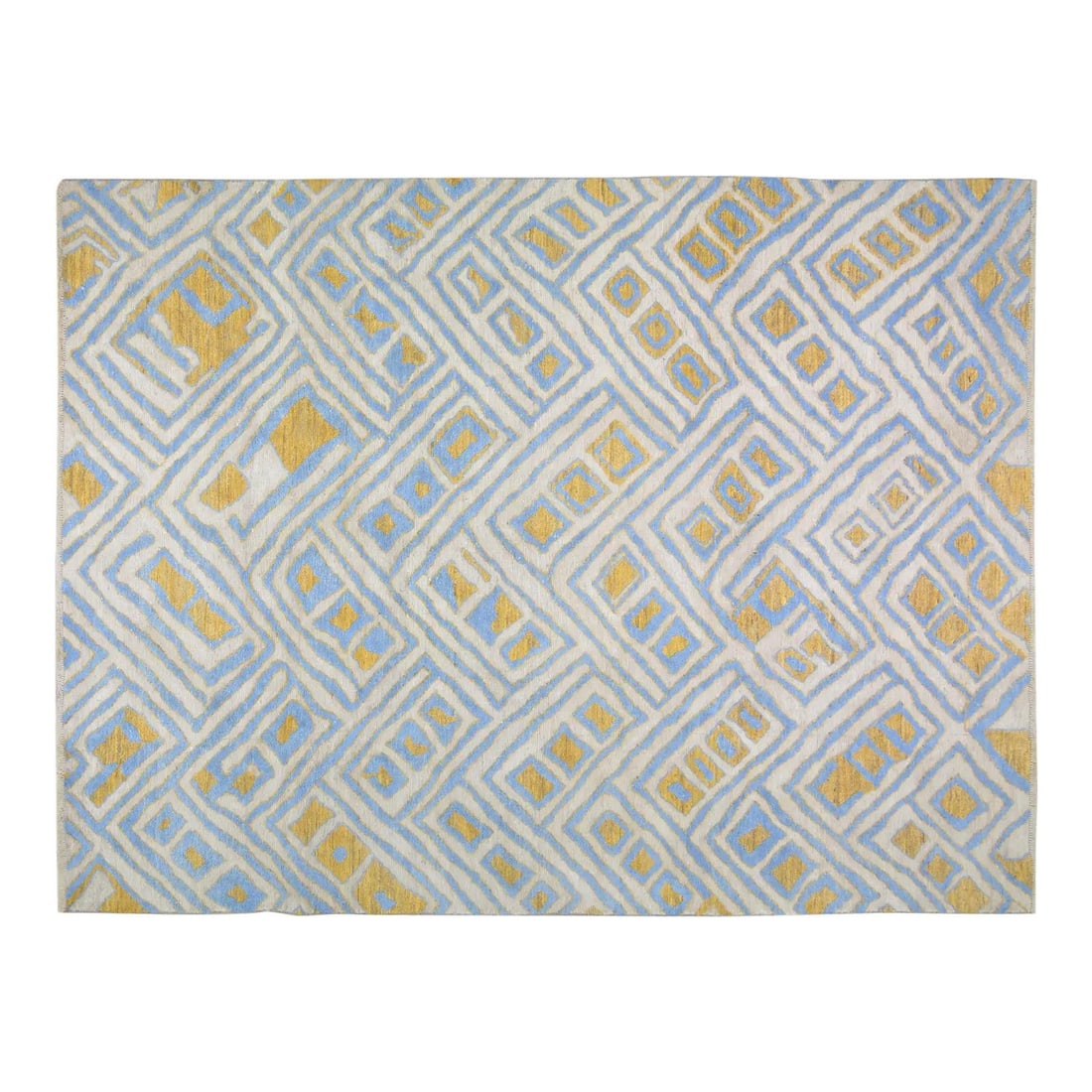 Blue Wool Area Rug Hand-Knotted Moroccan Style 8'9 x 12': Blue Wool Area Rug Hand-Knotted Moroccan Style 8'9 x 12' This Moroccan hand-knotted rug is crafted from wool using traditional techniques, blending timeless craftsmanship with modern design sensibilit