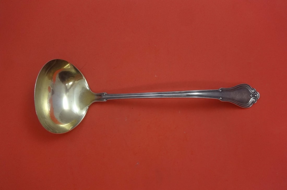 Gorham Villa Norfolk Sterling Silver Soup Ladle 12 Inch Monogrammed: Gorham Villa Norfolk Sterling Silver Soup Ladle 12 Inch Monogrammed This exquisite 12" soup ladle features the elegant Villa Norfolk pattern by Gorham, crafted in high-quality sterling silver. The lad