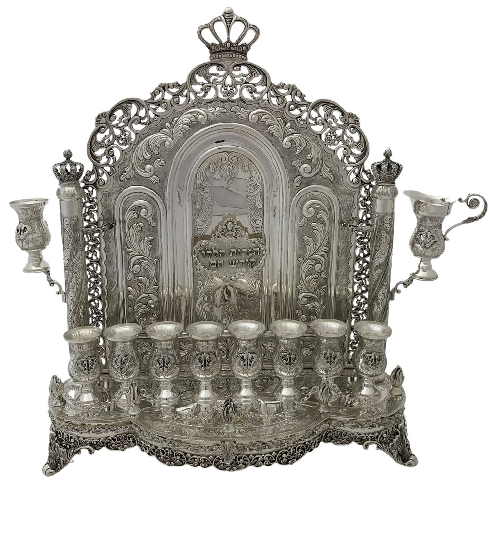 Handmade 925 Sterling Silver Leaf Applique Menorah 19.5 Inches (1 of 6)