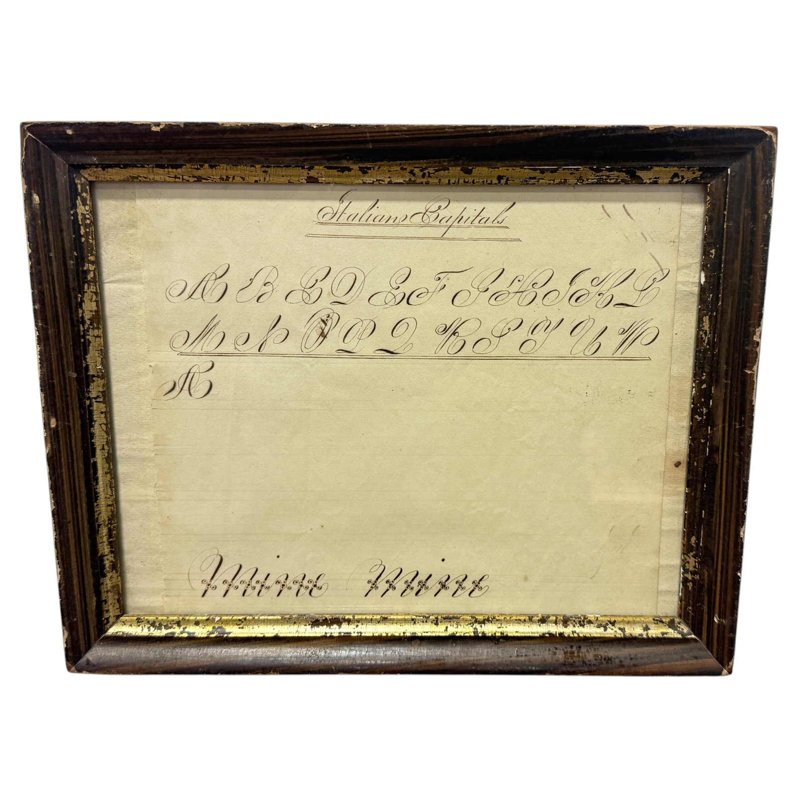 Framed 1814 American Penmanship Sheet Featuring Italian Capitals Alphabet (1 of 8)