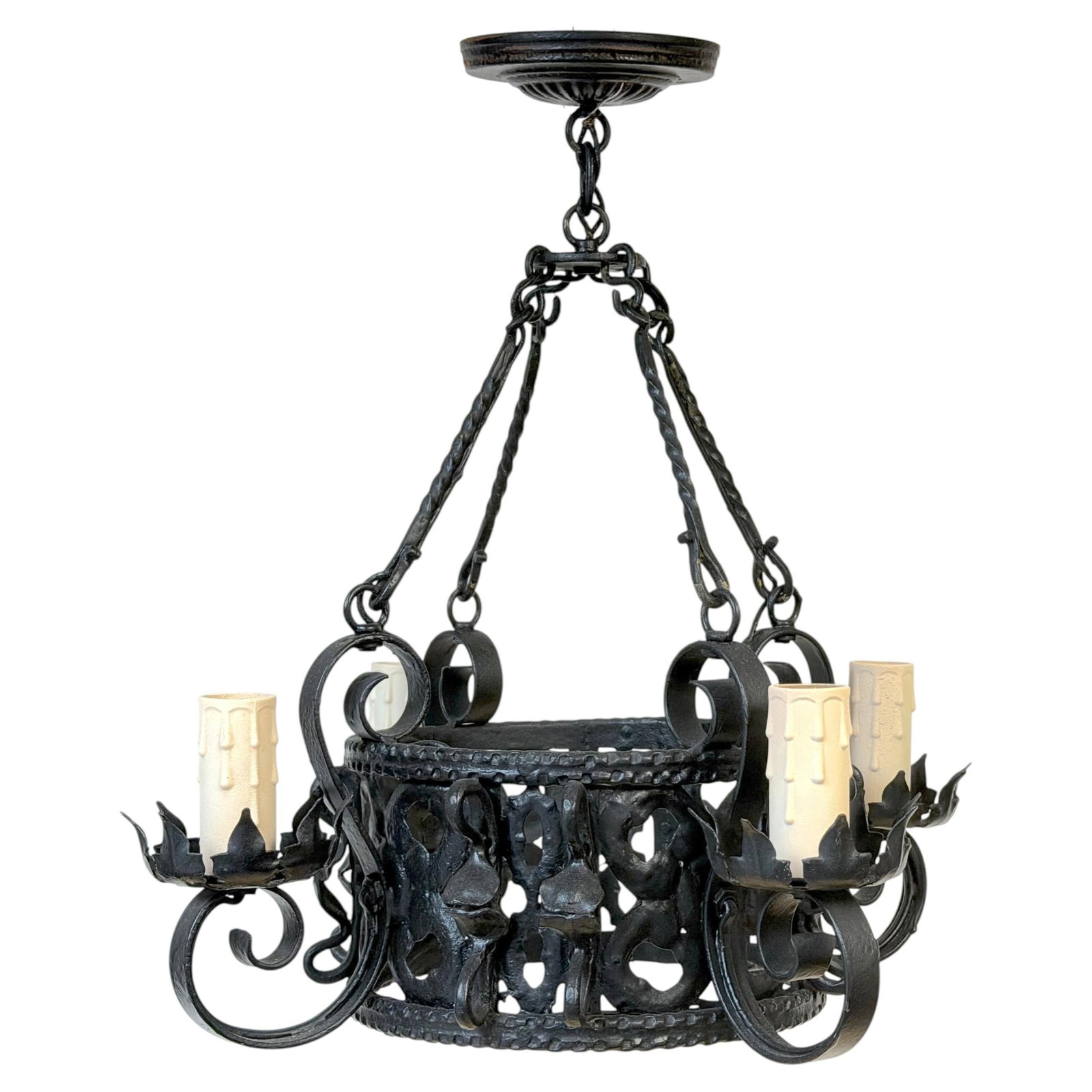 Spanish Colonial 4-Light Wrought Iron Chandelier in Addison Mizner Style (1 of 18)