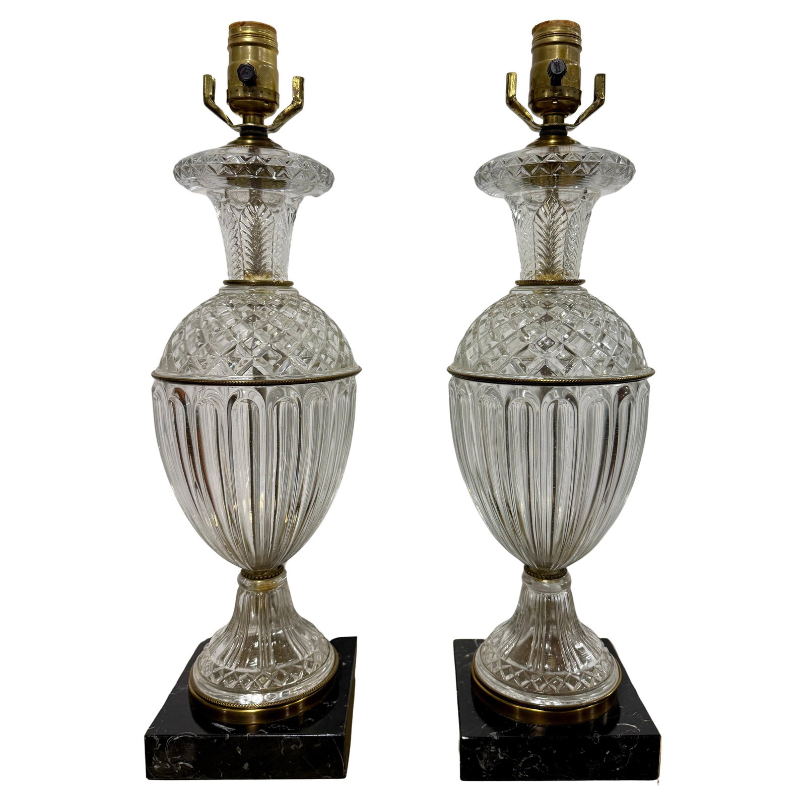 Set of 2 Neoclassical Cut Crystal and Marble Table Lamps by Paul Hanson (1 of 8)