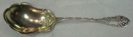 Towle Rustic Sterling Silver Preserve Spoon Gold Washed 7 1/8 Inches: Towle Rustic Sterling Silver Preserve Spoon Gold Washed 7 1/8 Inches This exquisite Rustic by Towle preserve spoon showcases a beautiful gold wash over sterling silver, measuring 7 1/8 inches in lengt