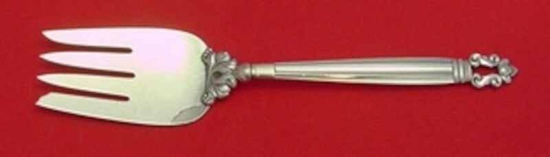 Georg Jensen Acorn Sterling Silver Serving Fork 8 7/8 inch: Georg Jensen Acorn Sterling Silver Serving Fork 8 7/8 inch This exquisite serving fork is part of the renowned Acorn pattern by Georg Jensen, crafted from high-quality sterling silver. Measuring 8 7/8