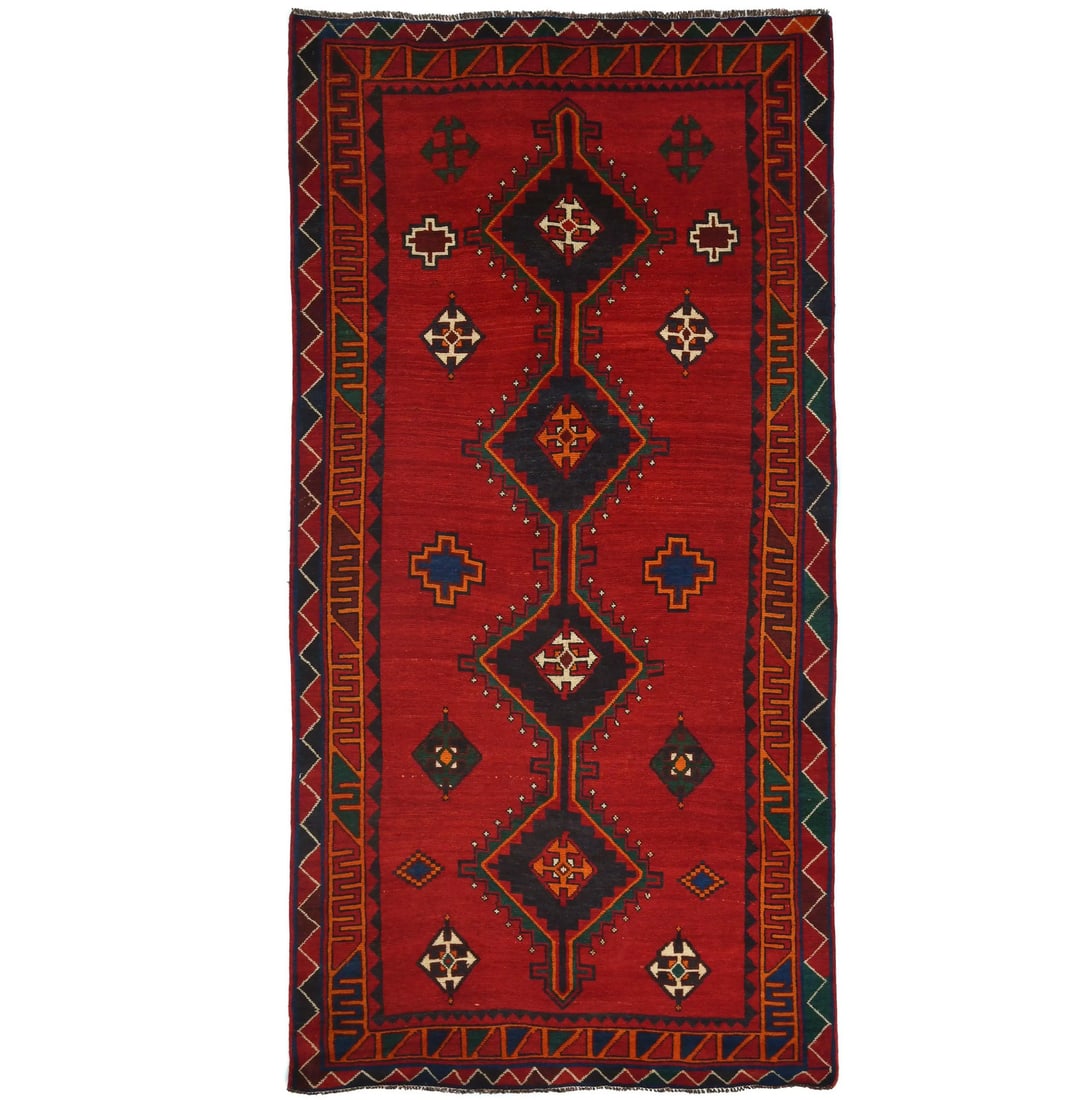 Hand Knotted Wool Tribal Runner Rug 5'0 X 9'11 Vintage Geometric: Hand Knotted Wool Tribal Runner Rug 5'0 X 9'11 Vintage Geometric This stunning handmade tribal style vintage runner rug is a perfect addition to your home decor. Measuring 5'0" x 9'11", this rug featu