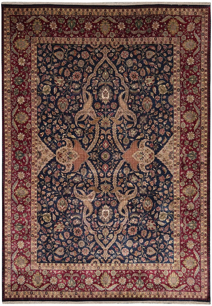 9 x 12.3 Handmade Jaipur Rug Natural Wool Dark Blue Floral: 9 x 12.3 Handmade Jaipur Rug Natural Wool Dark Blue Floral Free continental US Shipping This handmade Jaipur rug is crafted from 100% natural wool and features a deep dark blue color with classic flor