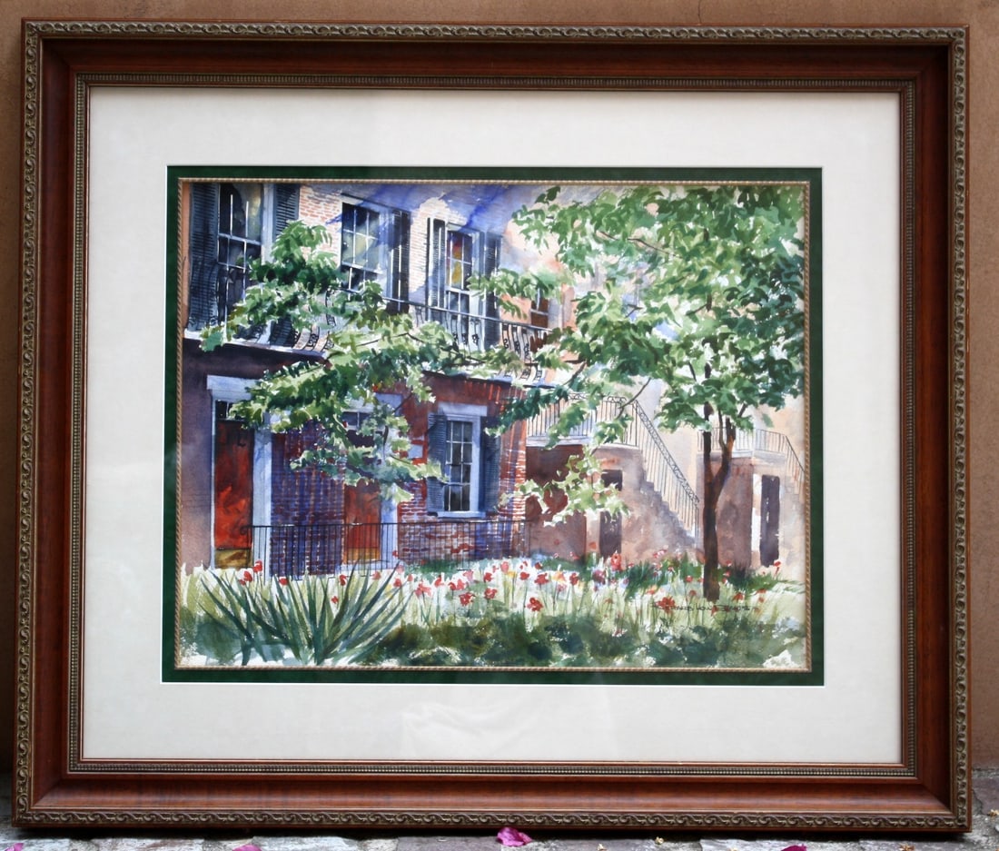 Original Watercolor by Richard Low Evans Summer Afternoon Framed: Original Watercolor by Richard Low Evans Summer Afternoon Framed Experience the charm of American architecture with this stunning original watercolor painting titled "Summer Afternoon" by Richard Low 