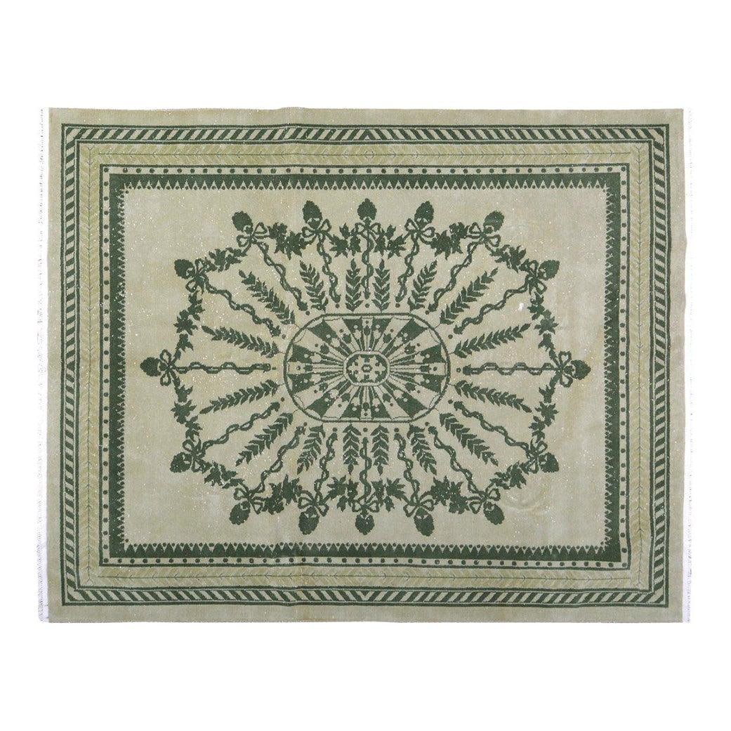 7'8" x 9'10" Hand-Knotted Wool Chinese Art Deco Area Rug: 7'8" x 9'10" Hand-Knotted Wool Chinese Art Deco Area Rug This vintage Chinese Art Deco rug is hand-knotted from wool, showcasing traditional craftsmanship with a modern design sensibility. Its almond 