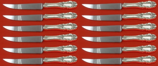 Towle Grand Duchess Sterling Silver Steak Knife Set 12 pcs 8.5 in: Towle Grand Duchess Sterling Silver Steak Knife Set 12 pcs 8.5 in This exquisite set of 12 steak knives showcases the elegant Grand Duchess pattern by Towle, crafted from high-quality sterling silver.