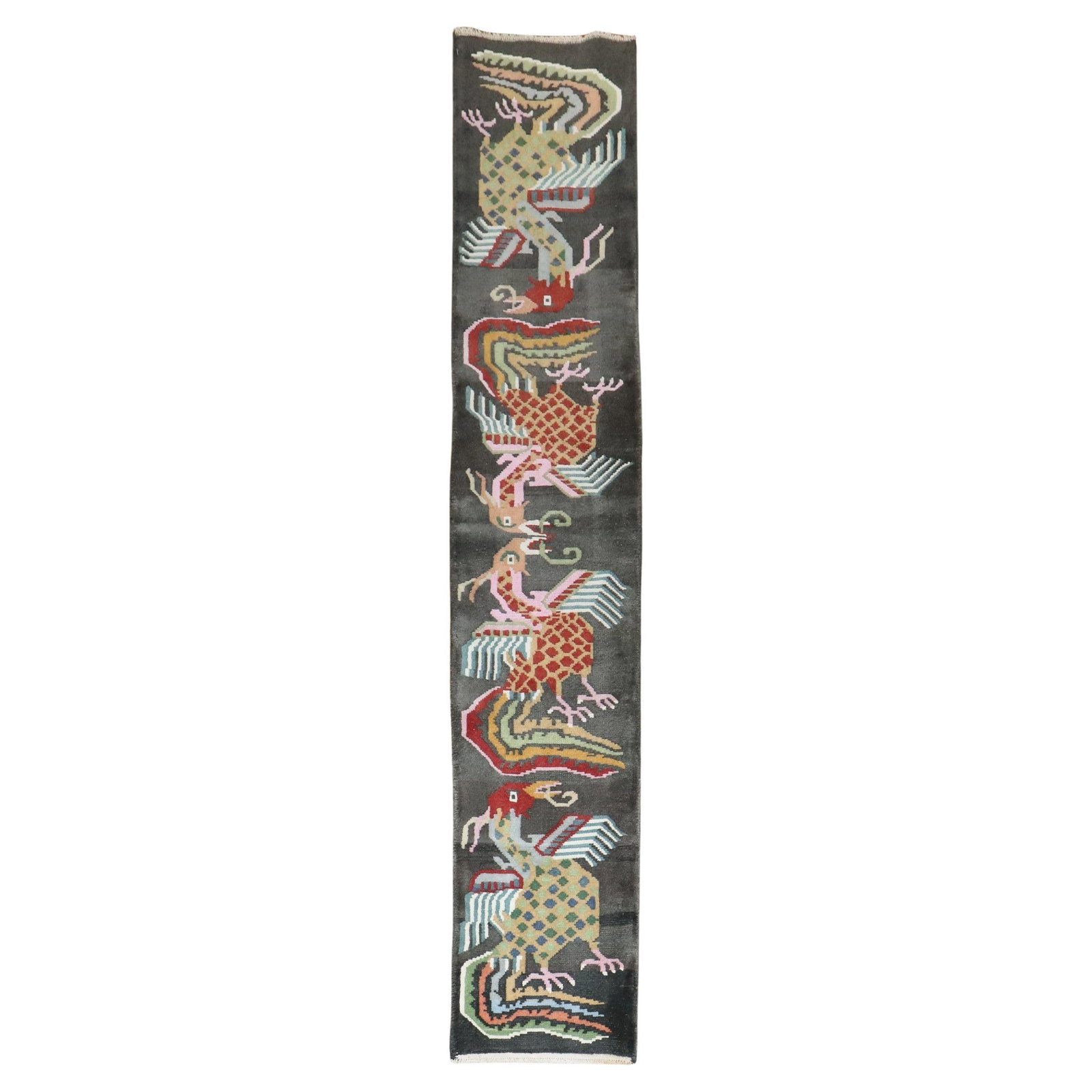 Zabihi Collection Khotan Style Hand-Knotted Wool Tibetan Runner 19 x 100 in: Zabihi Collection Khotan Style Hand-Knotted Wool Tibetan Runner 19 x 100 in Explore the beauty of this vintage narrow Tibetan runner, a stunning addition to any home decor. Crafted in the late 20th ce