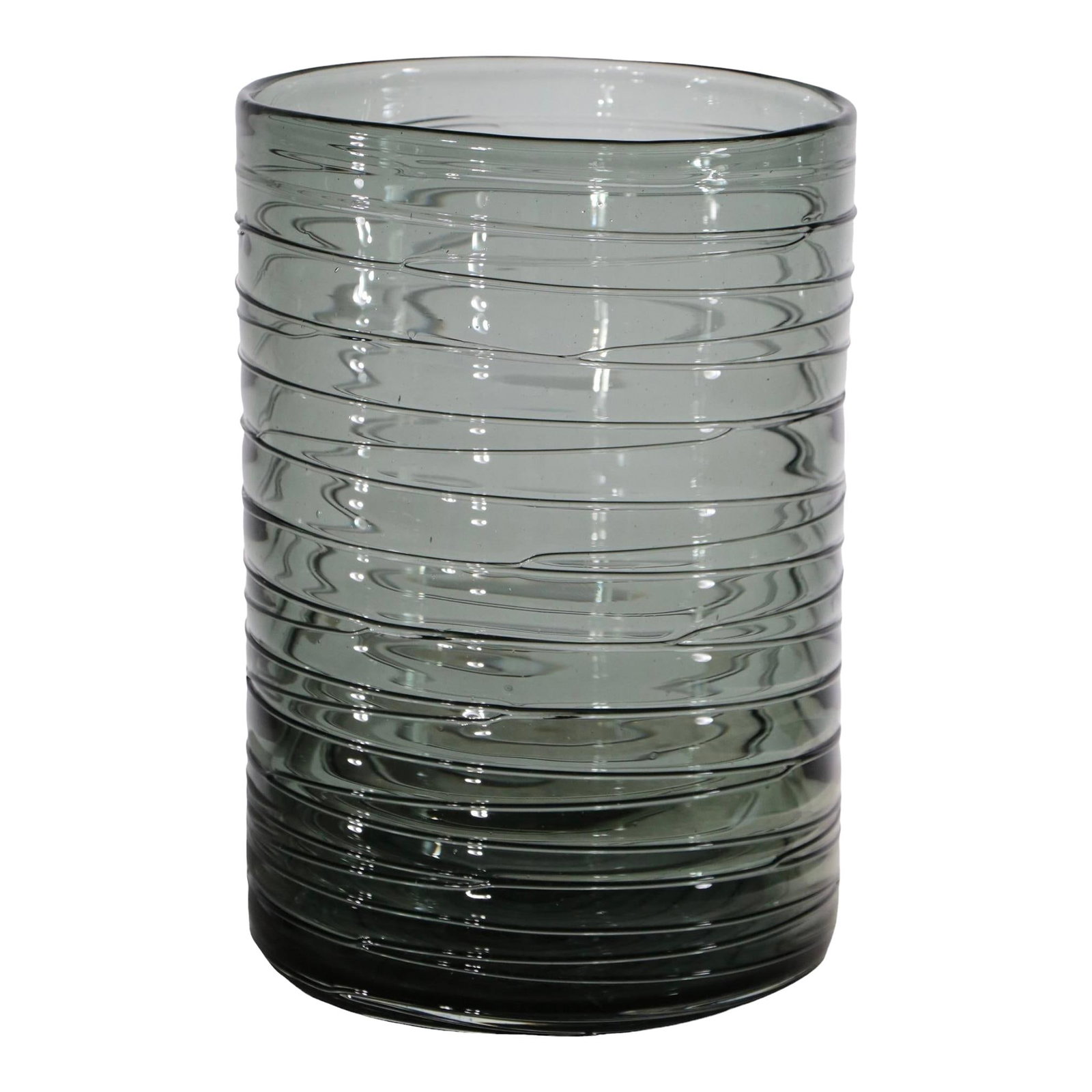 Chic Gray Tinted Murano Art Glass Vase 9.75 in: Chic Gray Tinted Murano Art Glass Vase 9.75 in This exquisite art glass vase features a chic cylindrical form that showcases a beautiful smoked or tinted gray color. The vase is elegantly wrapped with