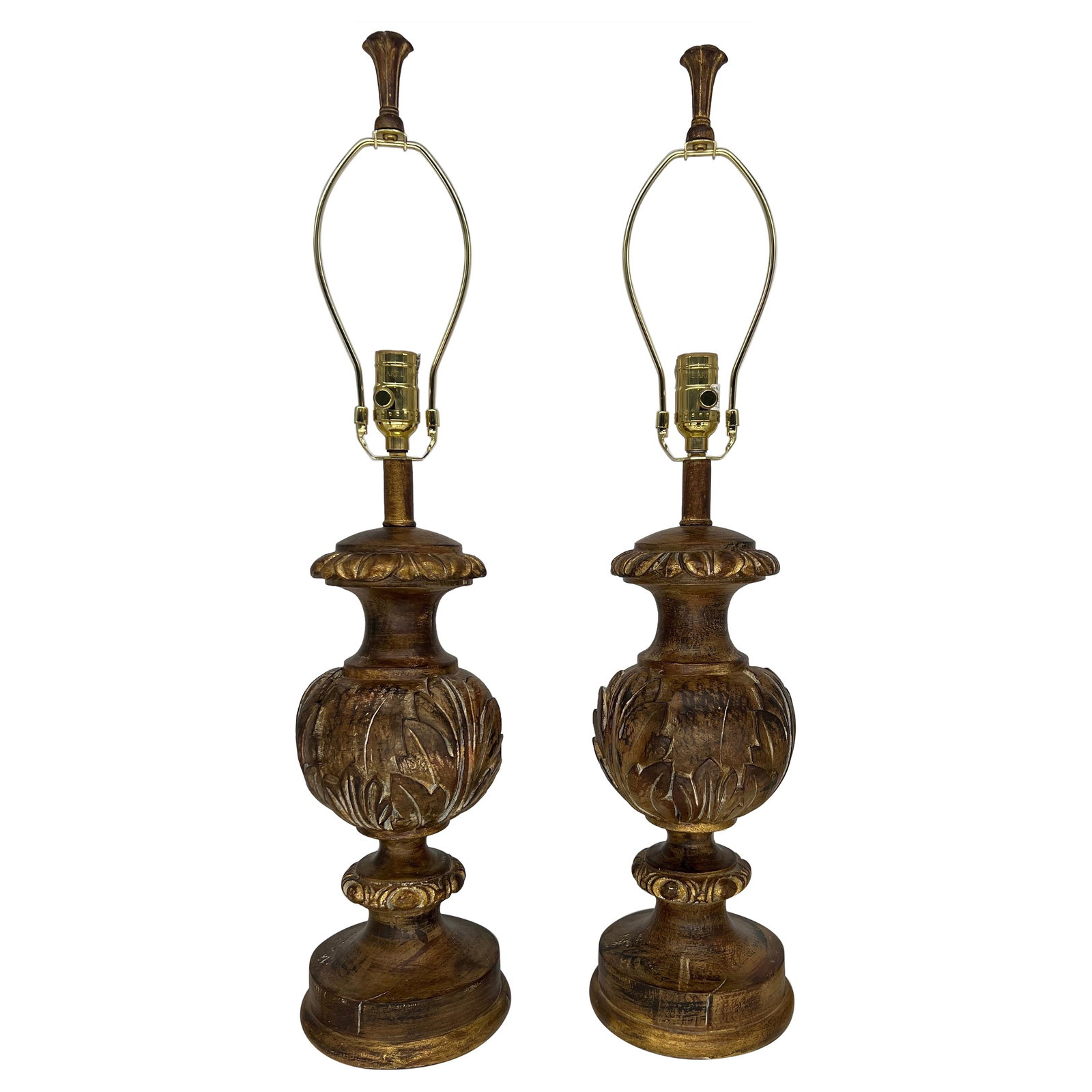 Set of 2 Fine Arts Giltwood Baroque Table Lamps 20th Century (1 of 8)