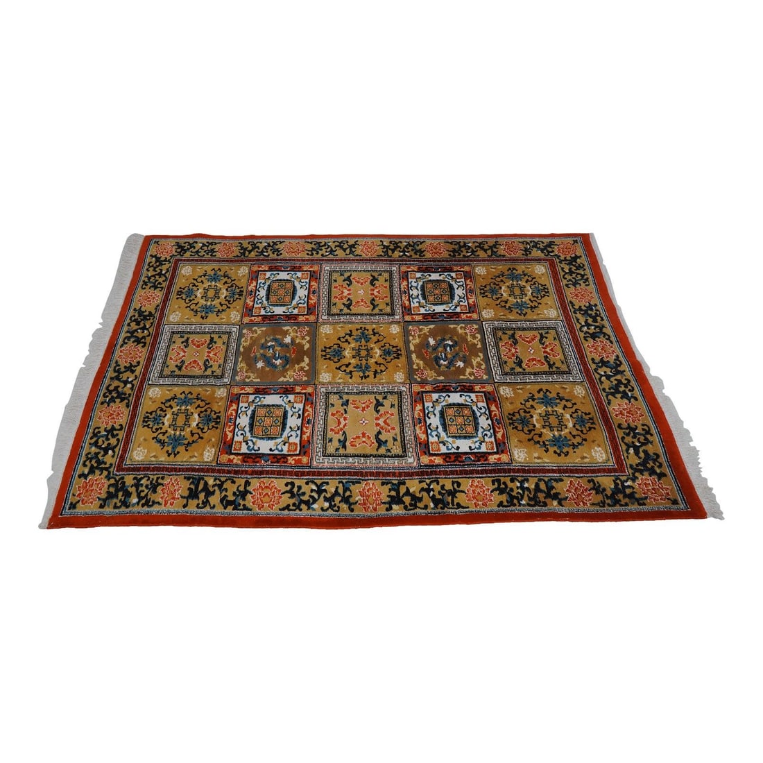 Vintage 6x9 Hand Knotted Wool Oriental Rug Red 40 Years Old: Vintage 6x9 Hand Knotted Wool Oriental Rug Red 40 Years Old Introducing a vintage hand-woven Oriental rug, approximately 6x9 feet in size, crafted with meticulous attention to detail. With an age of a