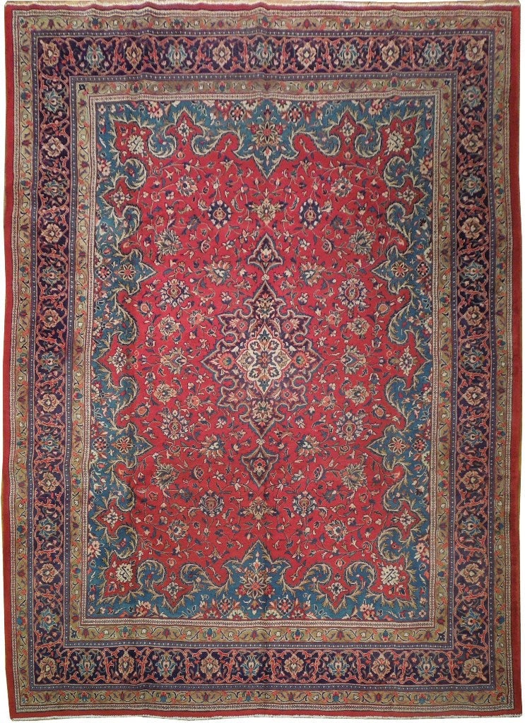 9.7 x 13.1 Persian Mahallat Rug Handmade Red Heriz Design: 9.7 x 13.1 Persian Mahallat Rug Handmade Red Heriz Design Free continental US Shipping Enhance your home decor with this exquisite 9.7 x 13.1 Semi Antique Persian Mahallat Rug, a stunning piece that b