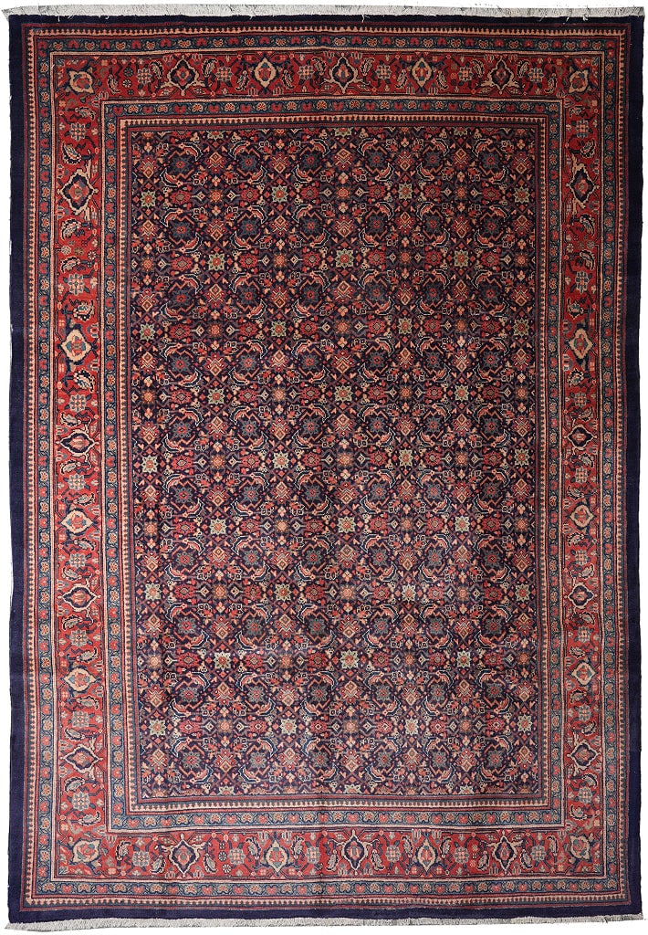 Persian Herati Hand Knotted Wool Rug 115 x 157 in Navy Blue 1970s: Persian Herati Hand Knotted Wool Rug 115 x 157 in Navy Blue 1970s Free continental US Shipping This 9.7 x 13.1 Navy Blue Classic Persian Herati Rug showcases traditional Persian artistry with a hand-k