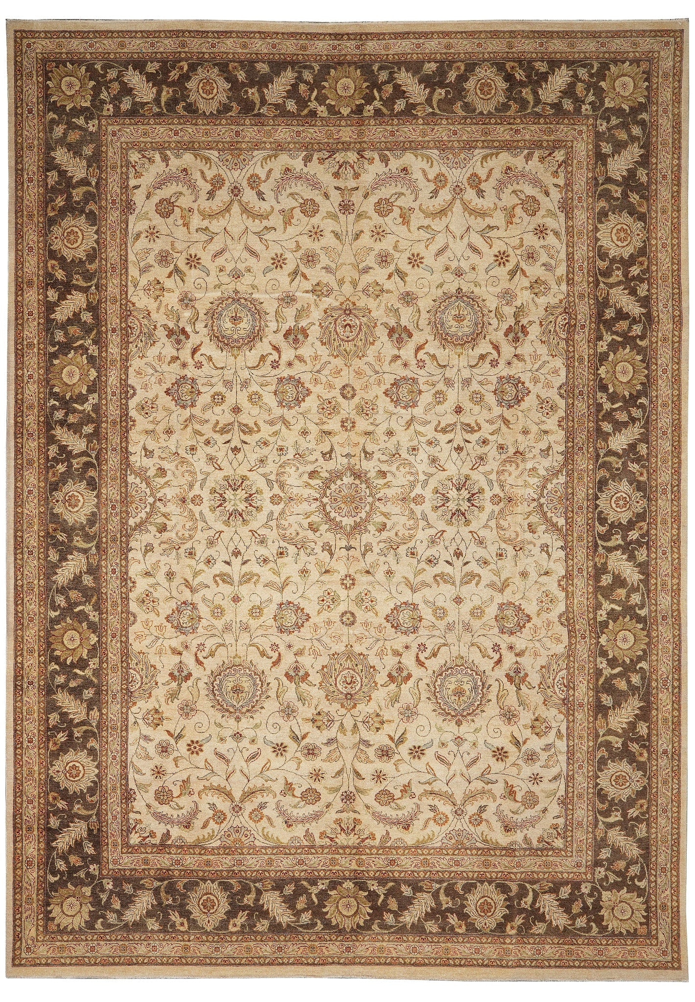 10 x 13.8 Handmade Agra Rug Natural Wool Hand Knotted: 10 x 13.8 Handmade Agra Rug Natural Wool Hand Knotted Free continental US Shipping This handmade Agra rug measures 10 x 13.8 and is crafted from natural wool. It features a classic Indian-inspired Per