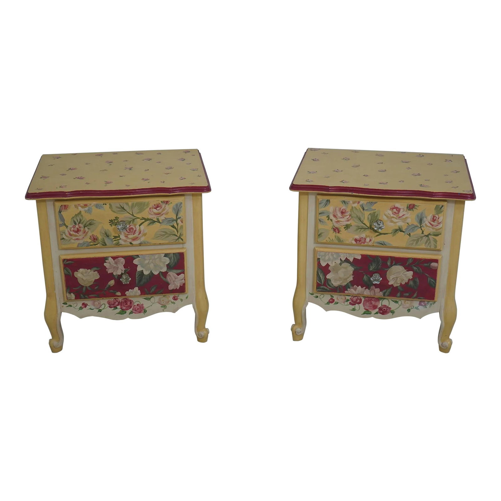 Charming Pair of Country French Floral Painted Nightstands (1 of 10)