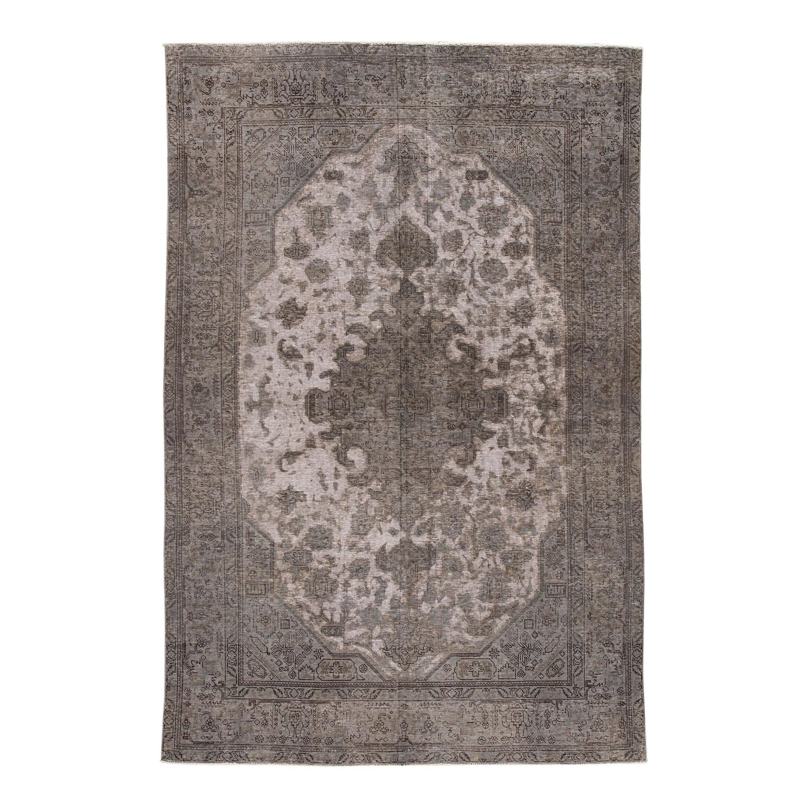 Vintage Persian Overdyed Gray Medallion Wool Rug 9'11 x 6'6: Vintage Persian Overdyed Gray Medallion Wool Rug 9'11 x 6'6 Enhance your space with this stunning vintage Persian overdyed wool rug, showcasing a beautiful gray field complemented by ivory accents in 