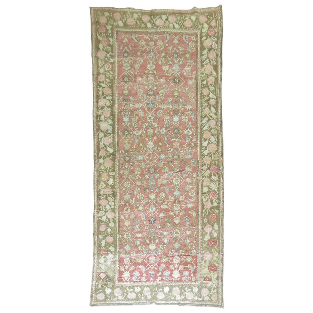Early 20th Century Karabagh Plush Pile Rug 57 x 129 in: Early 20th Century Karabagh Plush Pile Rug 57 x 129 in This early 20th-century Karabagh rug features a plush Angora and wool pile, showcasing an all-over Herati and floral pattern on a salmon-colored 
