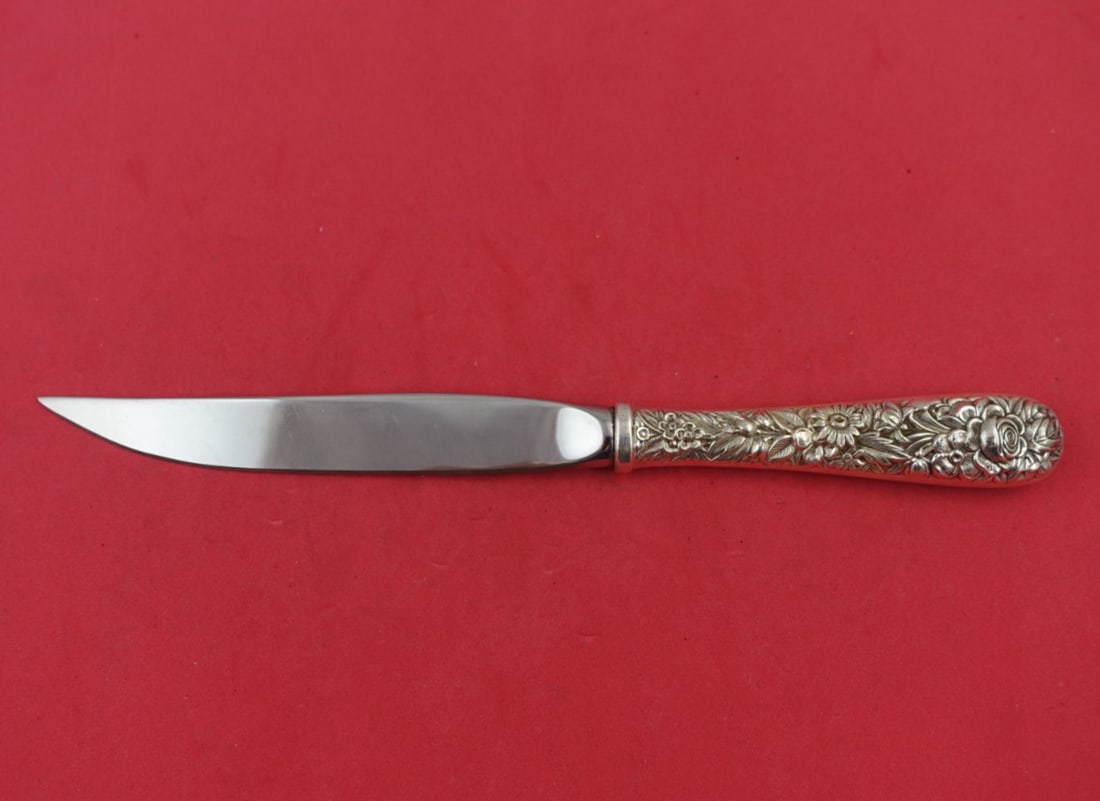 Kirk Repousse Sterling Silver Steak Knife 9 Inch Hollow Handle: Kirk Repousse Sterling Silver Steak Knife 9 Inch Hollow Handle This exquisite steak knife, part of the Repousse pattern by Kirk, features a stunning sterling silver hollow handle and a durable stainle