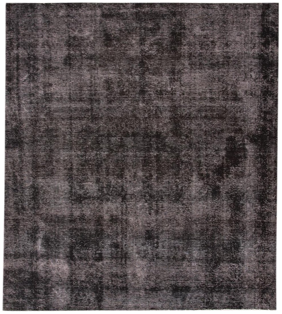 1920s Hand-Knotted Distressed Square Overdyed Wool Rug: 1920s Hand-Knotted Distressed Square Overdyed Wool Rug This exquisite hand-knotted square overdyed rug features a striking all-over design set against a rich brown field, beautifully accented with bla