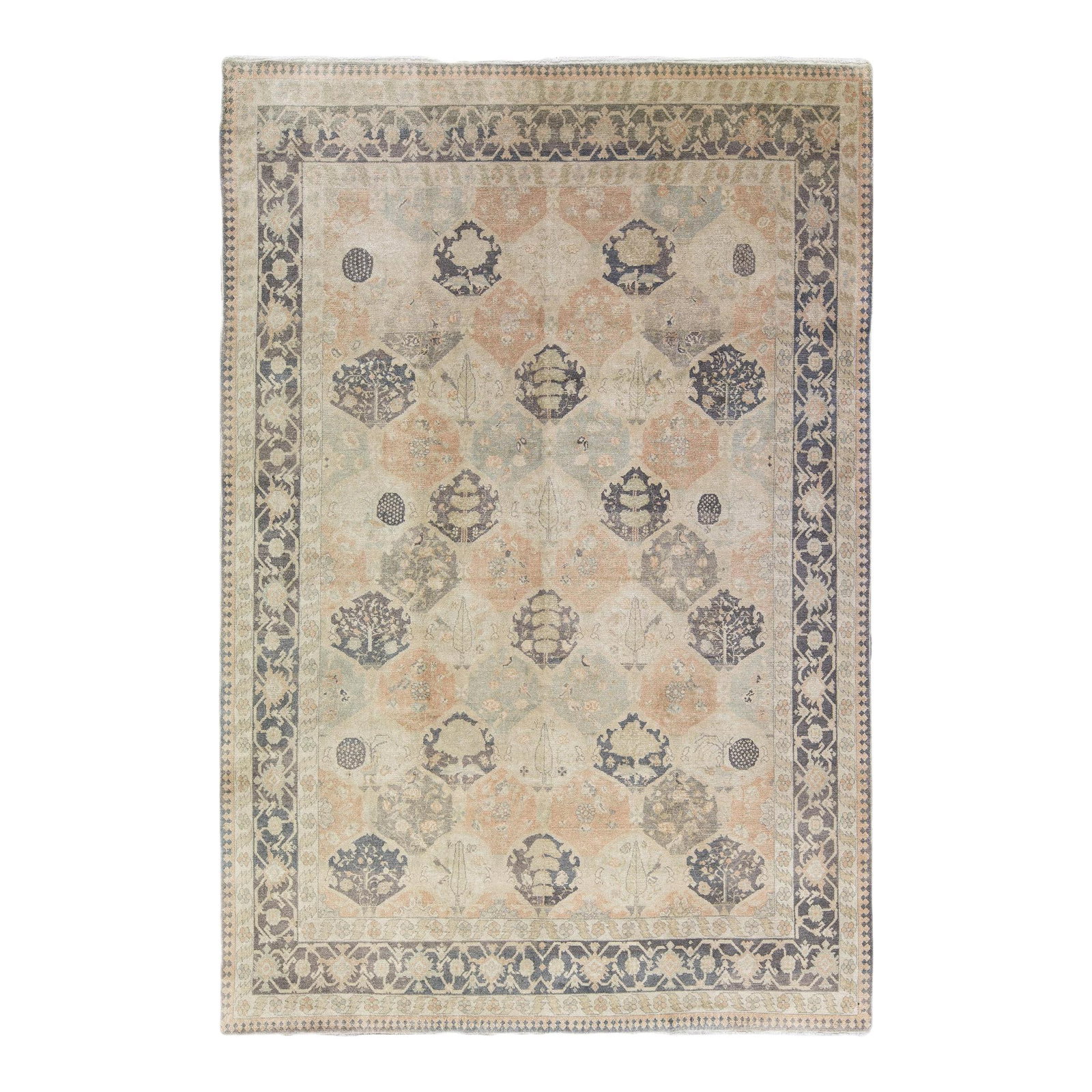 Vintage Turkish Sivas Hand-Knotted Wool Rug 8'4 x 12'7 Beige: Vintage Turkish Sivas Hand-Knotted Wool Rug 8'4 x 12'7 Beige Discover the beauty of this vintage Sivas hand-knotted wool rug, featuring a soft beige field adorned with a stunning gray frame and intric