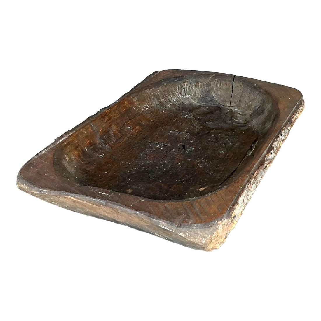 Vintage Boho Rustic Bark-Covered Wooden Dough Bowl 19.25x12.25 (1 of 9)