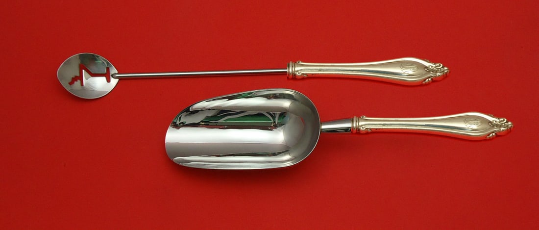 La Perle Sterling Silver Bar Set 2pc by Reed & Barton: La Perle Sterling Silver Bar Set 2pc by Reed & Barton This exquisite 2-piece bar set from the La Perle collection by Reed & Barton is crafted from high-quality sterling silver. The set features a cust