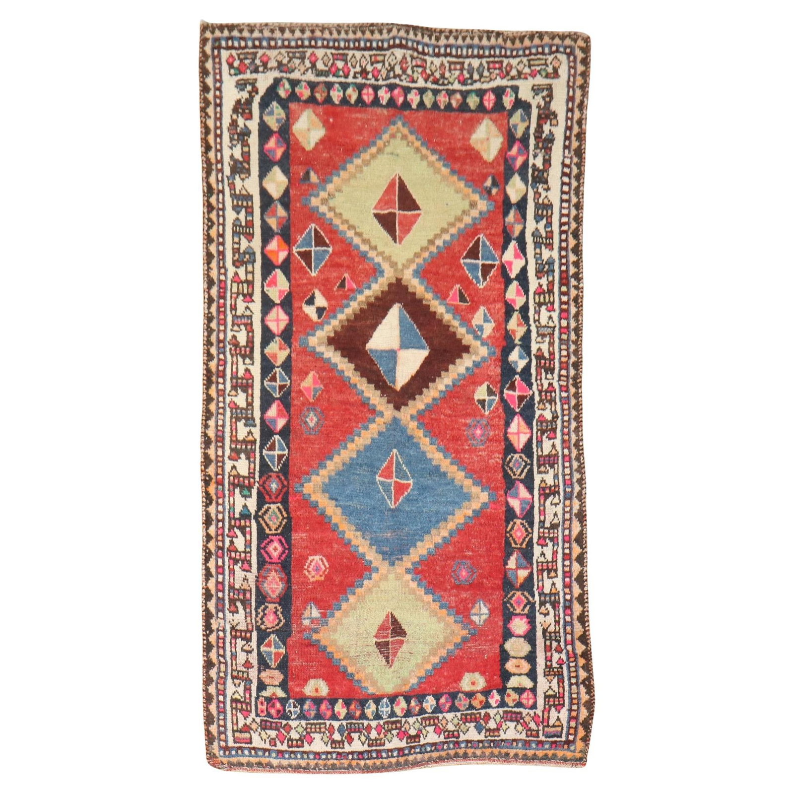 Early 20th Century Hand-Knotted Persian Gabbeh Tribal Rug 3'2" x 5'9": Early 20th Century Hand-Knotted Persian Gabbeh Tribal Rug 3'2" x 5'9" This exquisite small Persian Gabbeh rug from the early 20th century showcases a vibrant tribal design, expertly hand-knotted from 