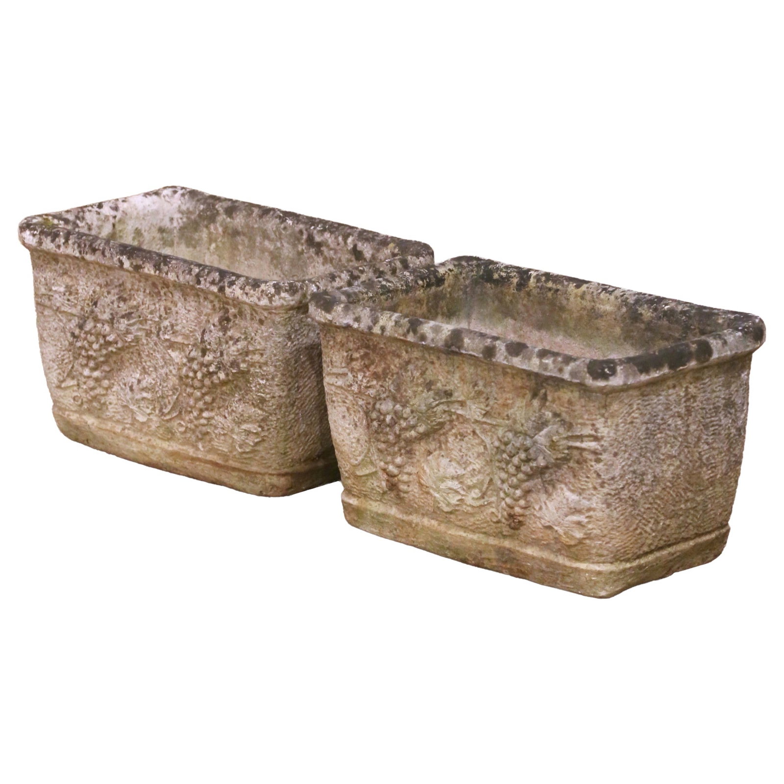 Set of Two French Cast Stone Planters with Antique Grapevine Relief (1 of 9)