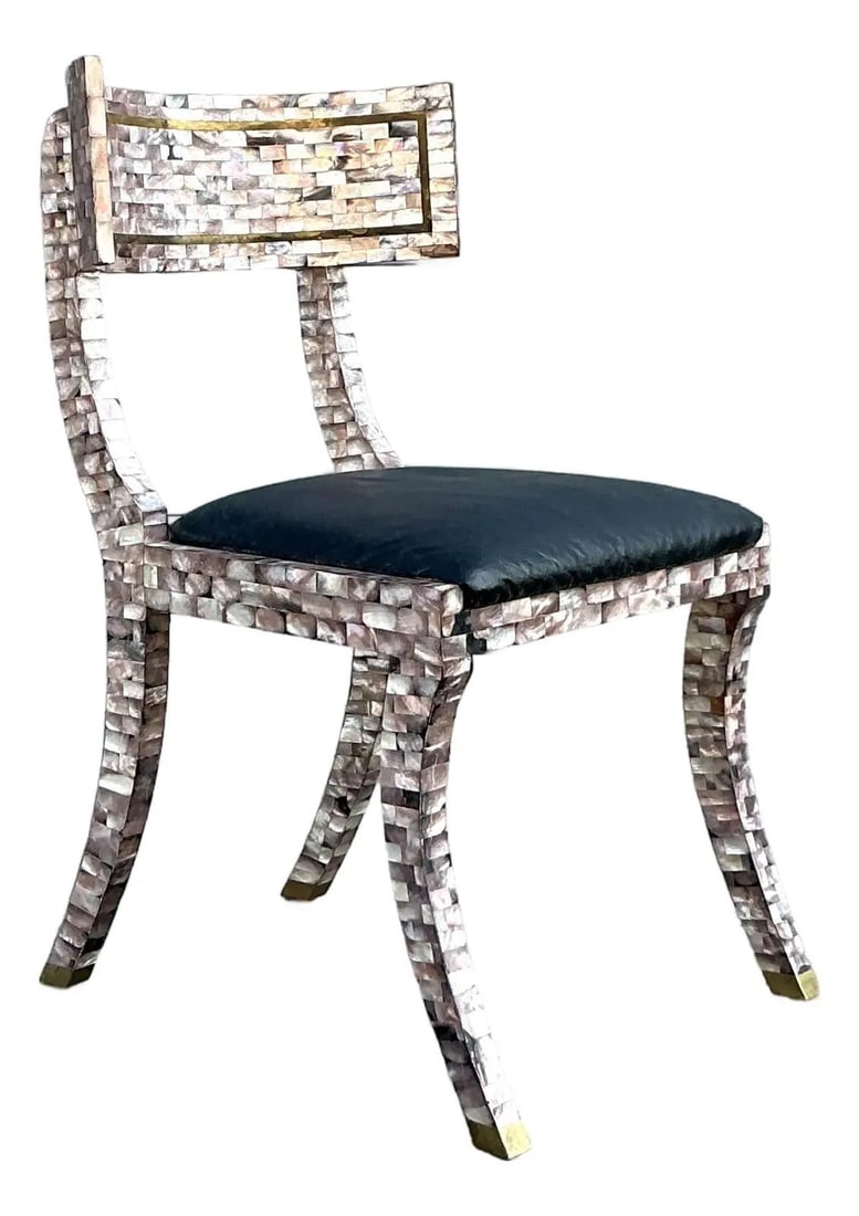 Tessellated Capiz Shell Klismos Chair with Brass Inlay by Maitland Smith (1 of 10)