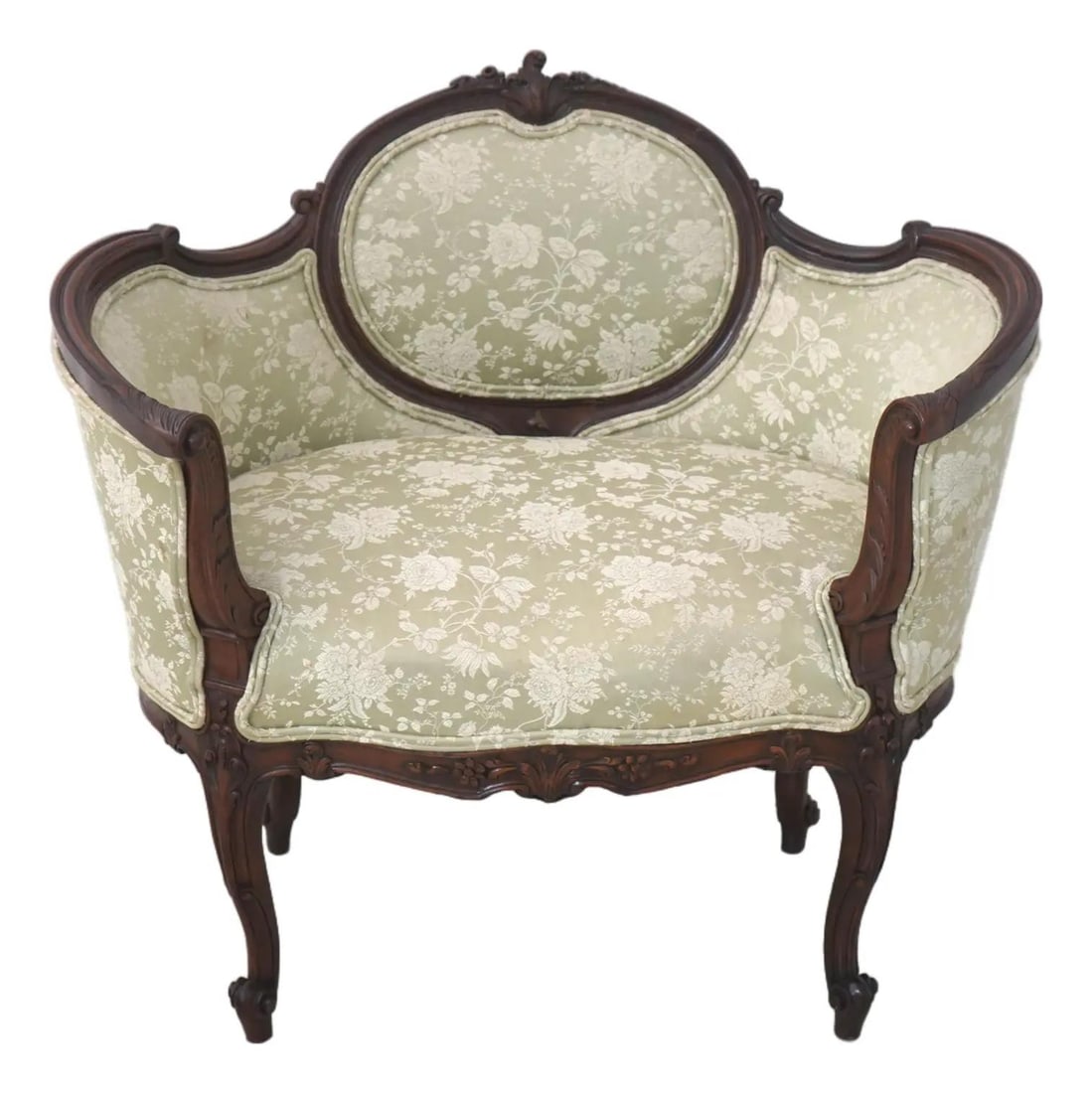 Walnut Rococo Settee with Damask Upholstery (1 of 10)