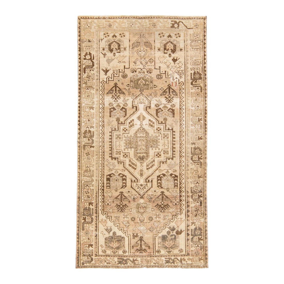 Vintage Distressed Medallion Beige Wool Rug 11'3 x 14'3: Vintage Distressed Medallion Beige Wool Rug 11'3 x 14'3 Enhance your space with this stunning vintage distressed medallion wool rug featuring a soft beige field and intricate brown accents. The all-ov