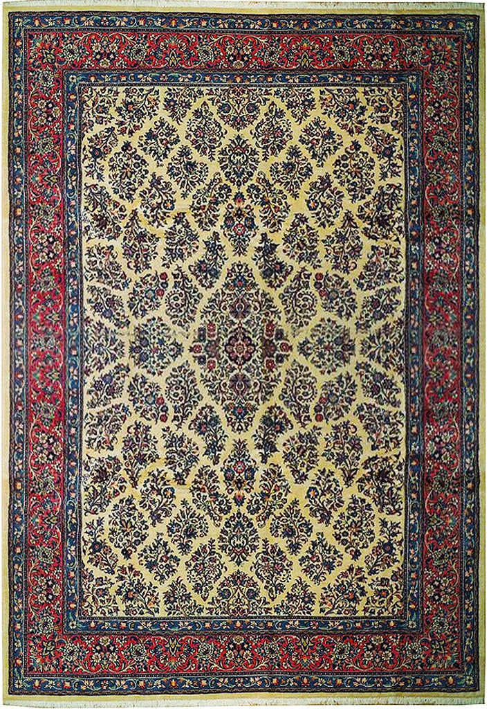 7' x 9' 8" Ivory Fine Wool Persian Sarouk Rug Handcrafted Artisan Design: 7' x 9' 8" Ivory Fine Wool Persian Sarouk Rug Handcrafted Artisan Design Free continental US Shipping Enhance your space with this exquisite handcrafted Ivory Fine Wool Persian Sarouk Rug. Designed by