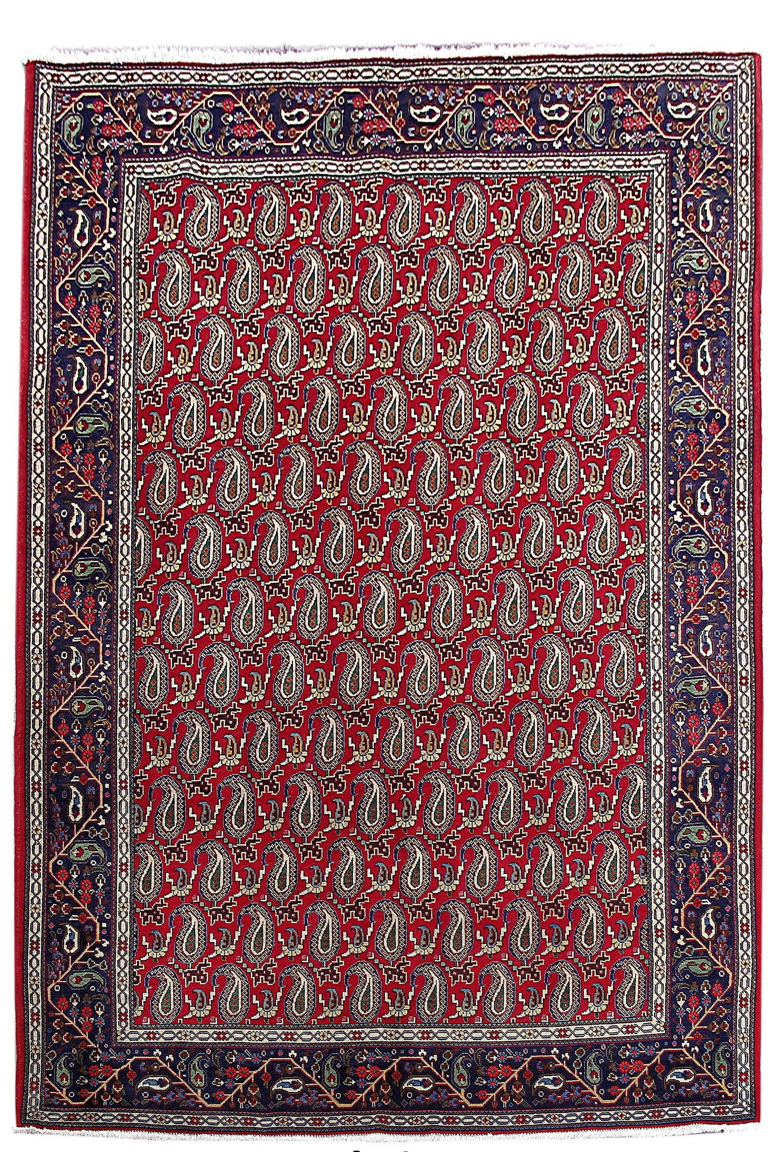 Handcrafted 6'8 x 9'10 Red Paisley Persian Tabriz Rug: Handcrafted 6'8 x 9'10 Red Paisley Persian Tabriz Rug Free continental US Shipping Enhance your living space with this exquisite handcrafted Red Paisley Persian Tabriz Botteh Rug. Skillfully woven by 