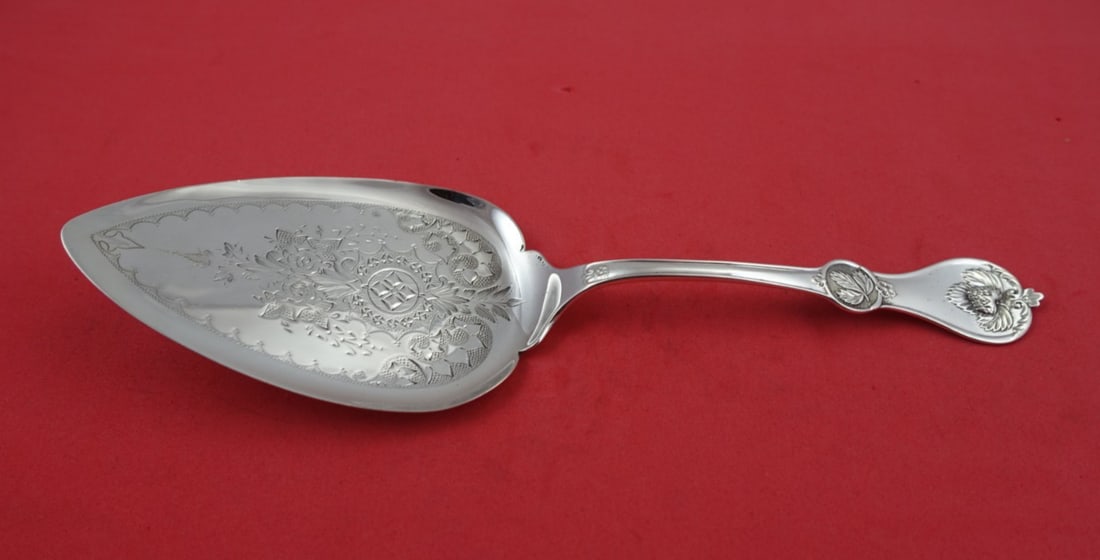 Durgin Strawberry Coin Silver Pastry Server 8.5 Vintage Brite-Cut (1 of 2)