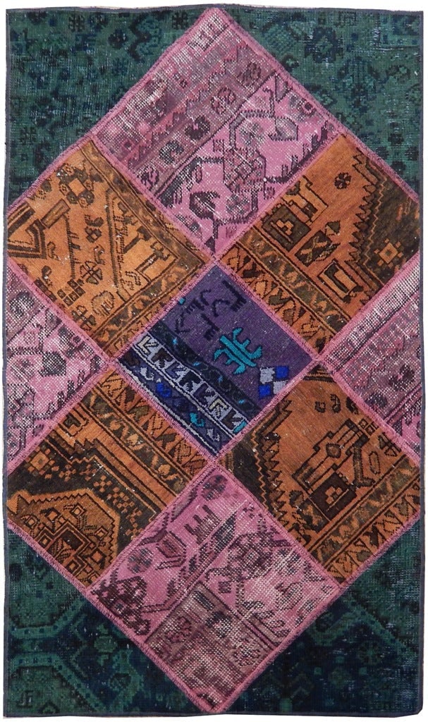 3' x 5' Pink Antique Persian Patchwork Area Rug Hand-Knotted from Iran: 3' x 5' Pink Antique Persian Patchwork Area Rug Hand-Knotted from Iran Free continental US Shipping Introducing the enchanting 3' x 5' Pink Antique Persian Patchwork Rug, a captivating fusion of histo
