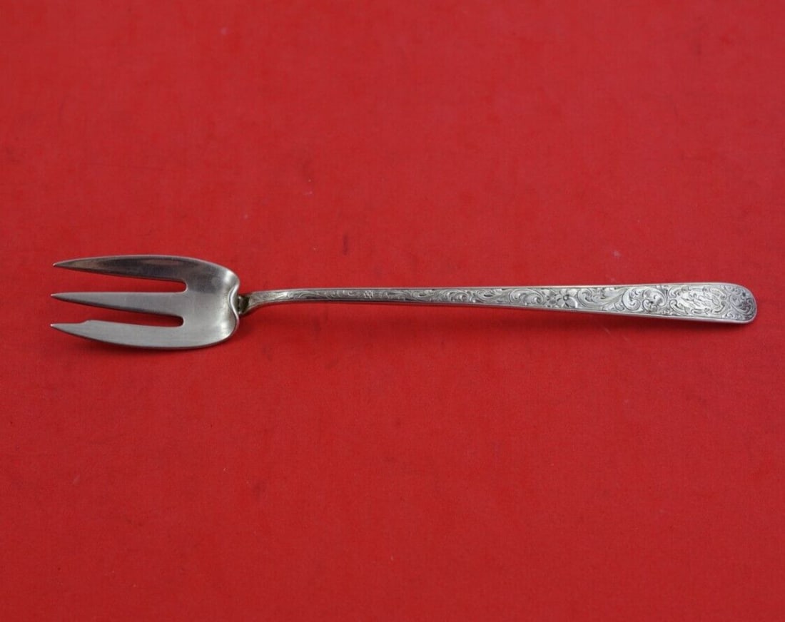 Durgin Dolly Madison Sterling Silver Cocktail Fork 6 Inch Monogrammed: Durgin Dolly Madison Sterling Silver Cocktail Fork 6 Inch Monogrammed Discover the exquisite Dolly Madison cocktail fork by Durgin, crafted from high-quality sterling silver. This elegant 6" fork show