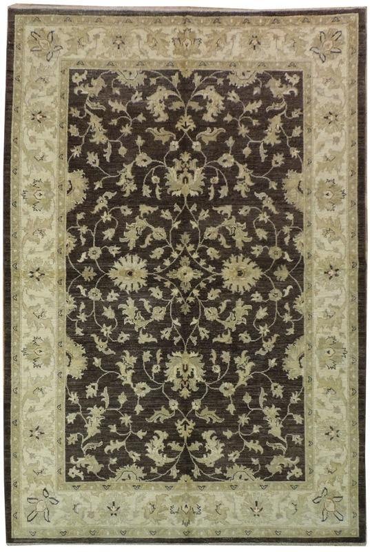 6'2 x 9' Brown Zigler Chobi Peshawar Hand Crafted Rug: 6'2 x 9' Brown Zigler Chobi Peshawar Hand Crafted Rug Free continental US Shipping This 6' 2" x 9' Zigler Chobi Peshawar rug features a dark brown color with bold geometric patterns and multicolor acc